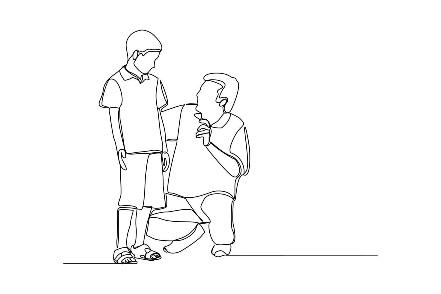 dessin en ligne continu d'un jeune papa donnant des conseils avisés à son enfant. concept de parentalité familiale heureuse. illustration vectorielle graphique de conception de dessin à une seule ligne à la mode vecteur