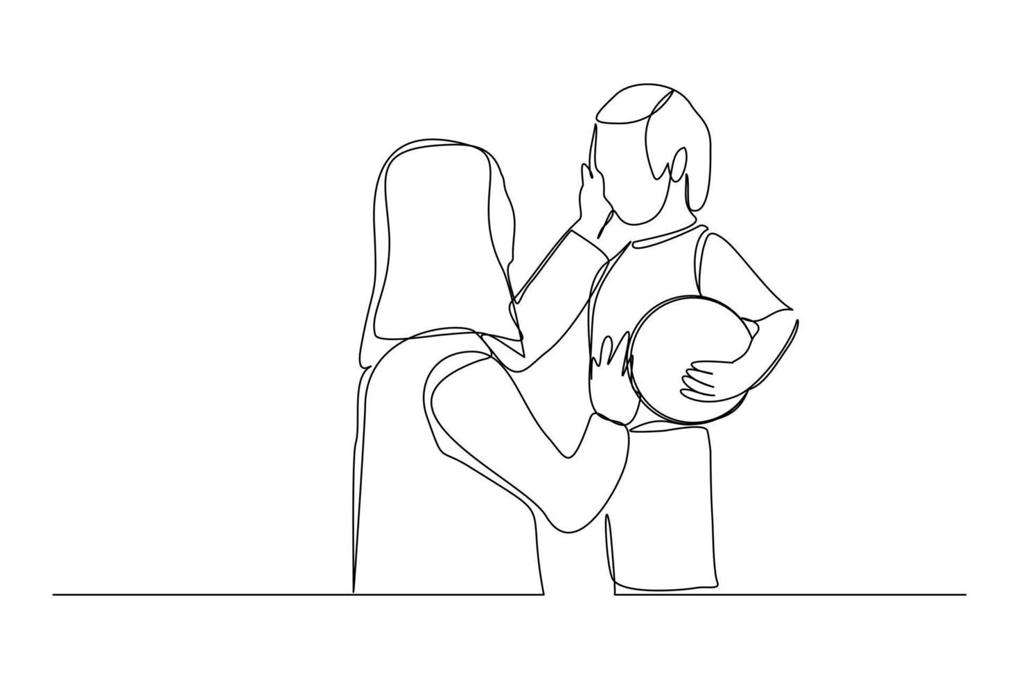 dessin en ligne continu d'une jeune mère donnant des conseils avisés à son enfant. concept de parentalité familiale heureuse. illustration vectorielle graphique de conception de dessin à une seule ligne à la mode vecteur