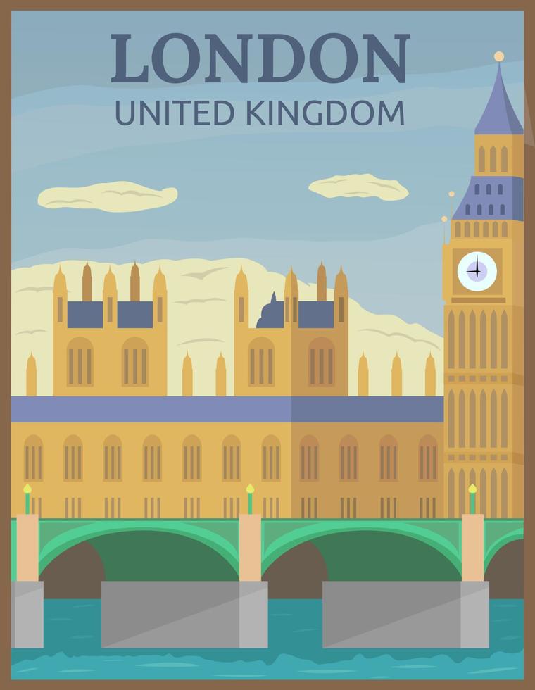 illustration vectorielle conception d'affiche de voyage rétro et vintage de big ben à londres, royaume uni vecteur