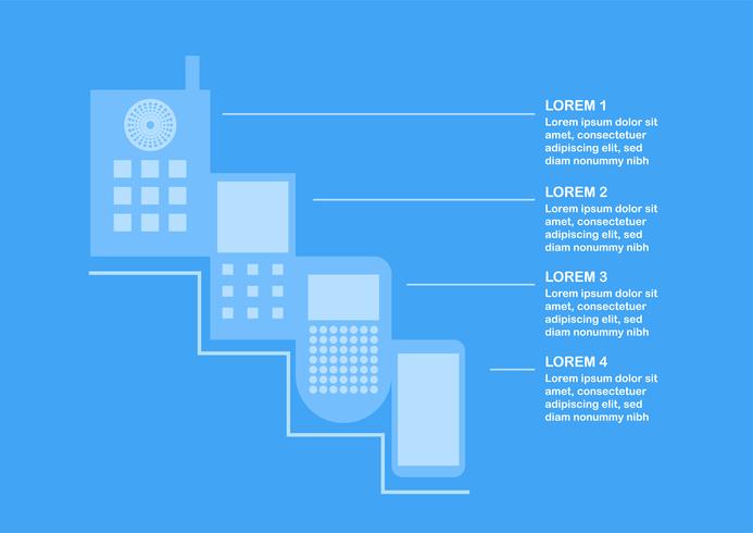 Transformation du téléphone mobile de l’ancien au présent. Illustration vectorielle isolée sur fond bleu avec un espace texte. vecteur