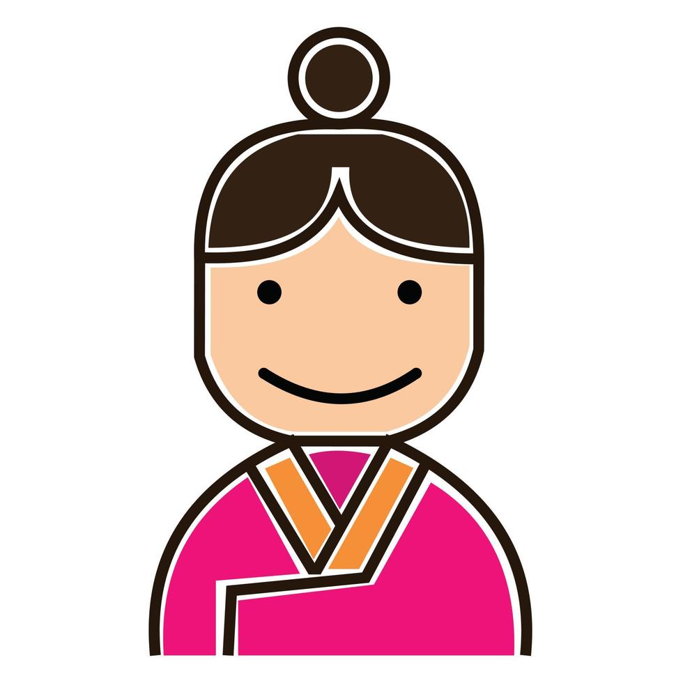 illustration vectorielle d'une femme en costume traditionnel coréen avec une expression joyeuse vecteur