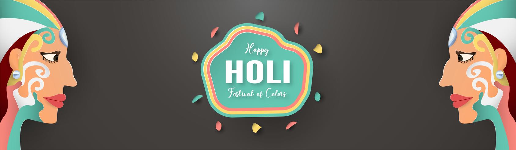 Happy Holi, Festival des Couleurs. Modèle d&#39;élément de modèle pour le modèle, bannière, affiche, carte de voeux. Illustration vectorielle en papier découpé, artisanat, type origami avec un style plat laïc. vecteur