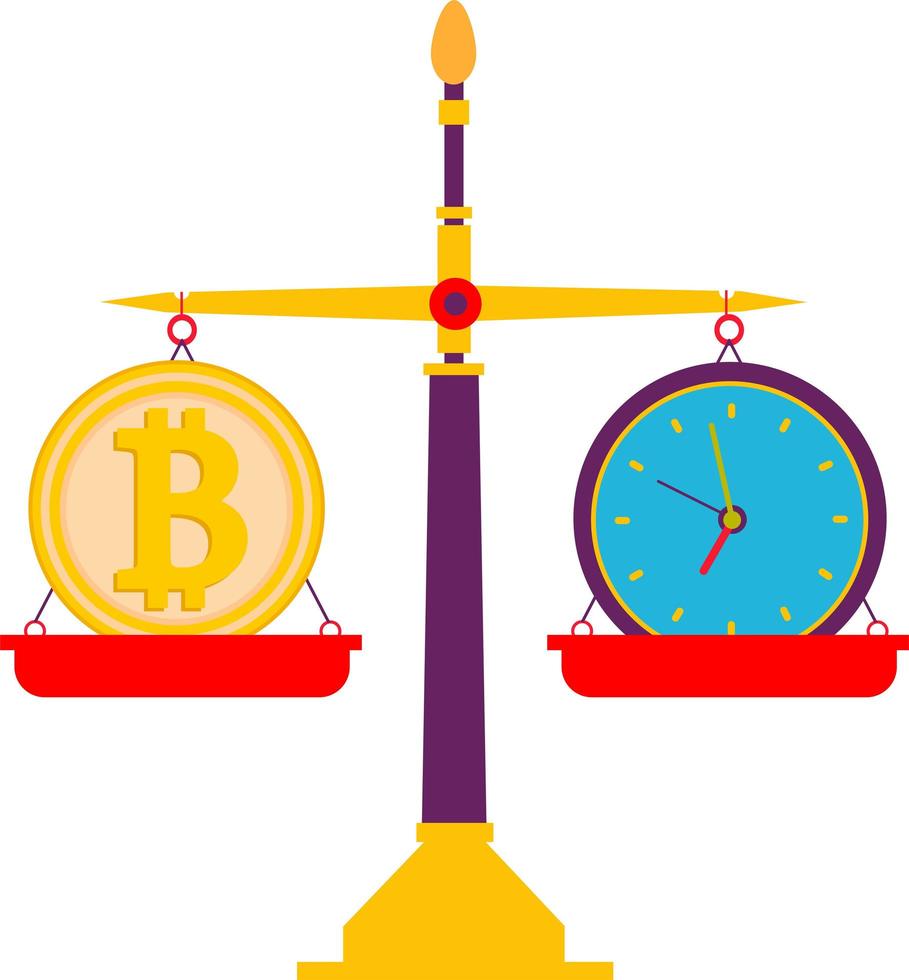 Balance. équilibre du temps et des résultats des investissements dans le bitcoin. vecteur