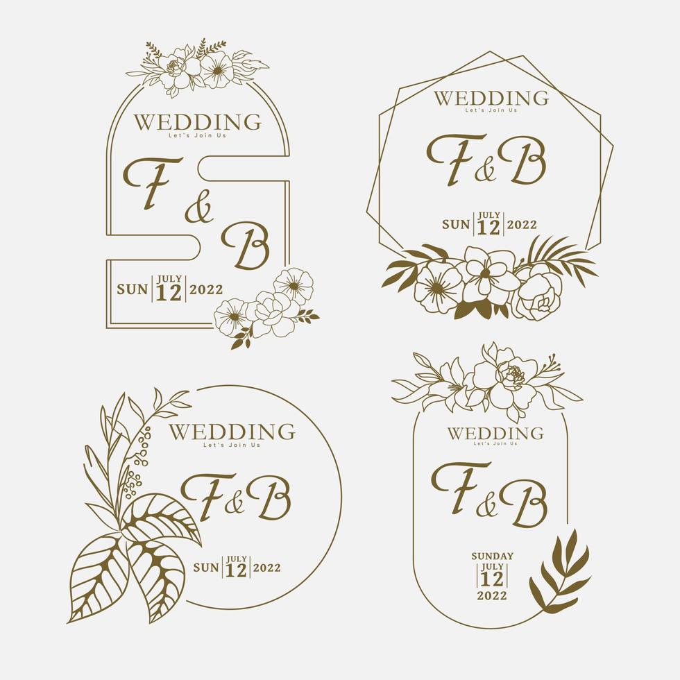 modèle de bordure de monogramme de cadre de texte de carte de mariage vecteur