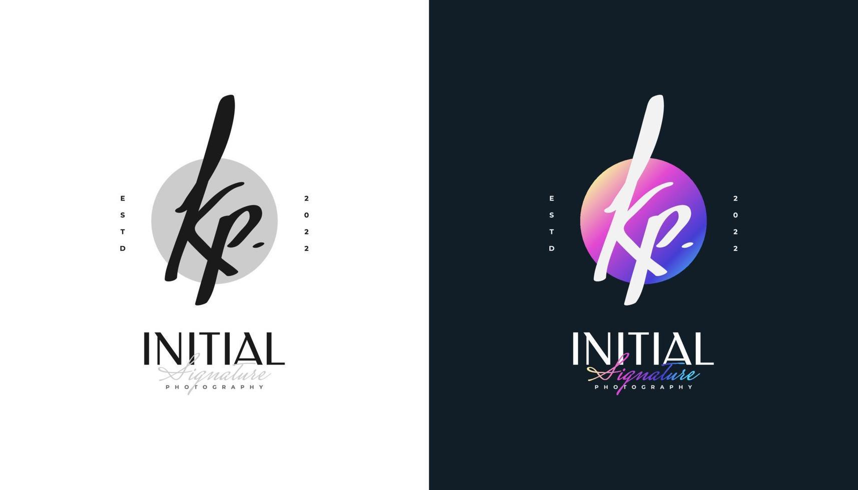 logo initial kp signature avec style d'écriture dorée. logo ou symbole de signature kp pour le mariage, la mode, les bijoux, la boutique, l'identité botanique, florale et commerciale vecteur