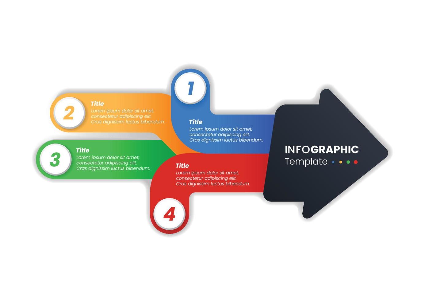 forme de flèche infographique avec quatre options, quatre éléments, illustration vectorielle de modèle coloré vecteur