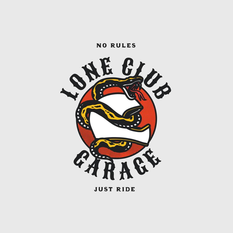insigne de logo de garage de moto de club solitaire vintage de vecteur à la main