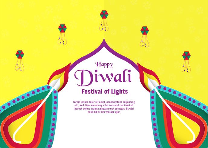 Fond d&#39;invitation pour Diwali, festival des lumières de l&#39;hindou. Conception d&#39;illustration vectorielle en papier découpé et style. vecteur