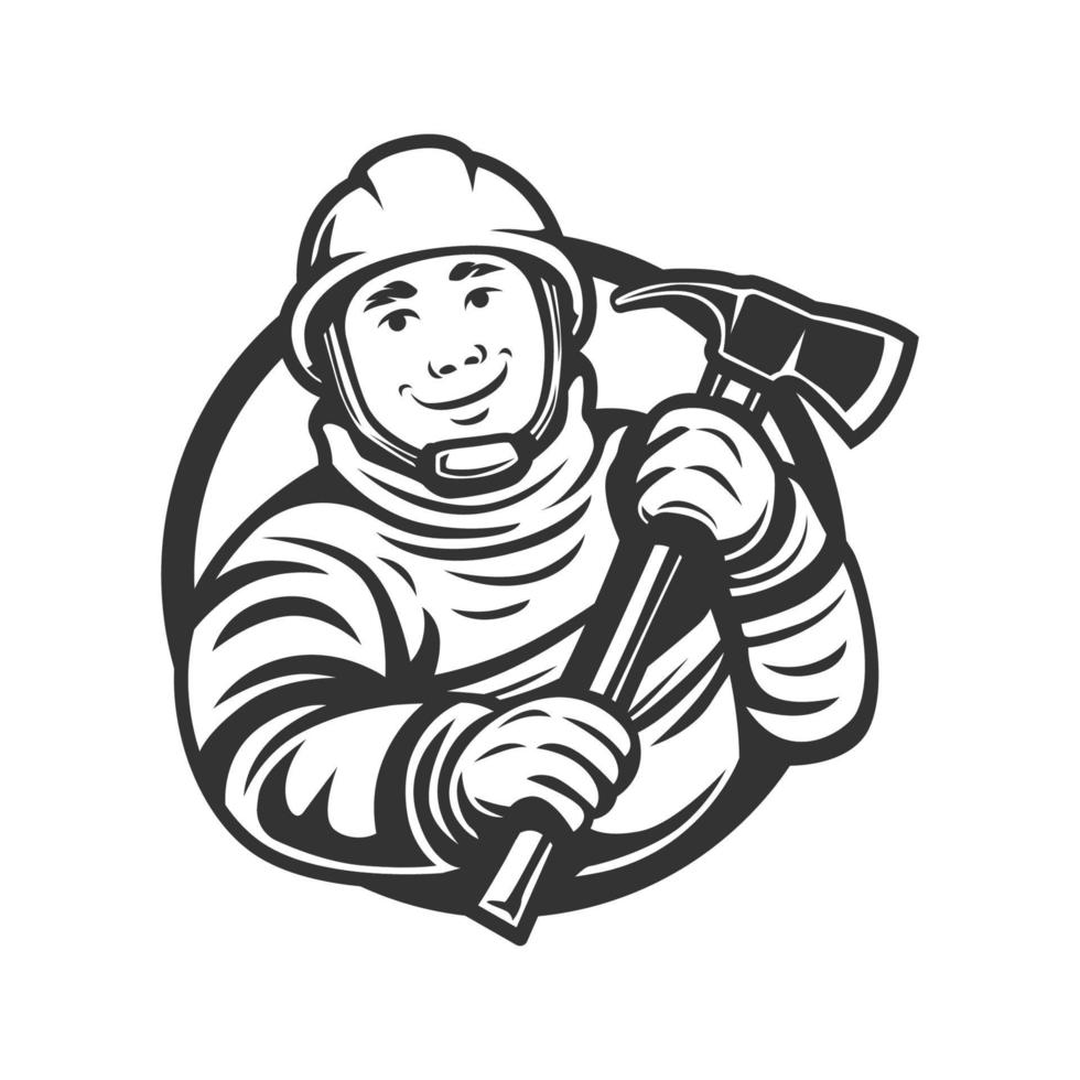 logo mascotte homme pompier vecteur