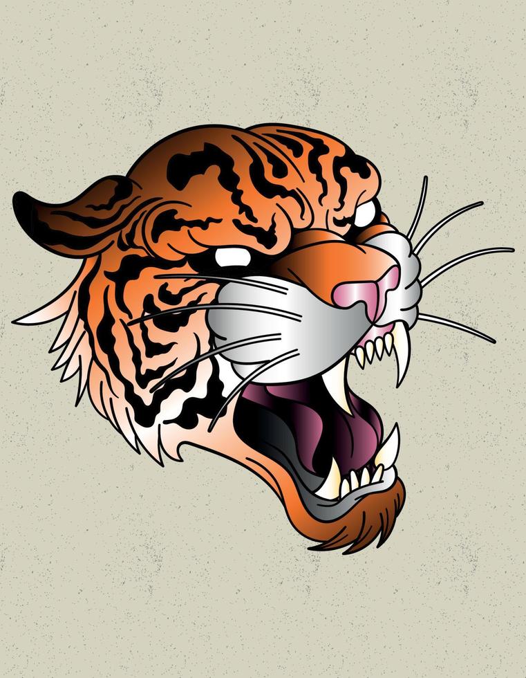 tatouage tête de tigre old school vecteur