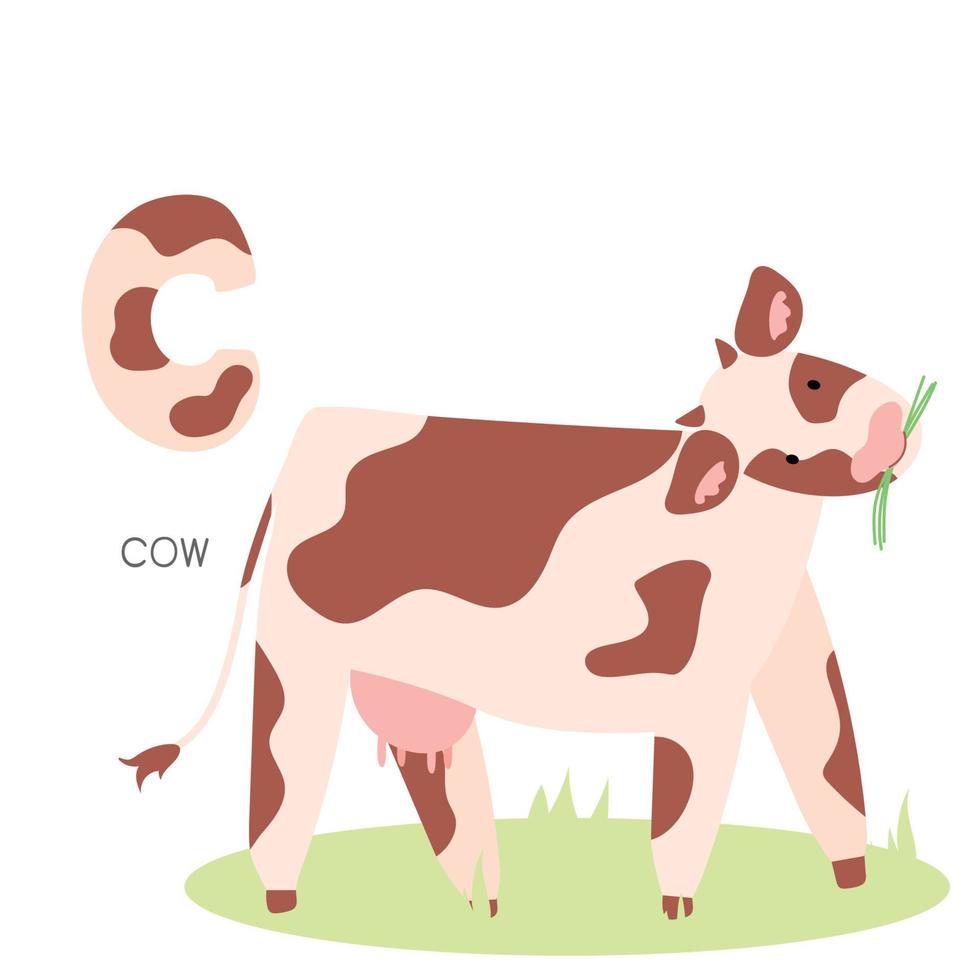 alphabet des animaux. c pour vache vecteur