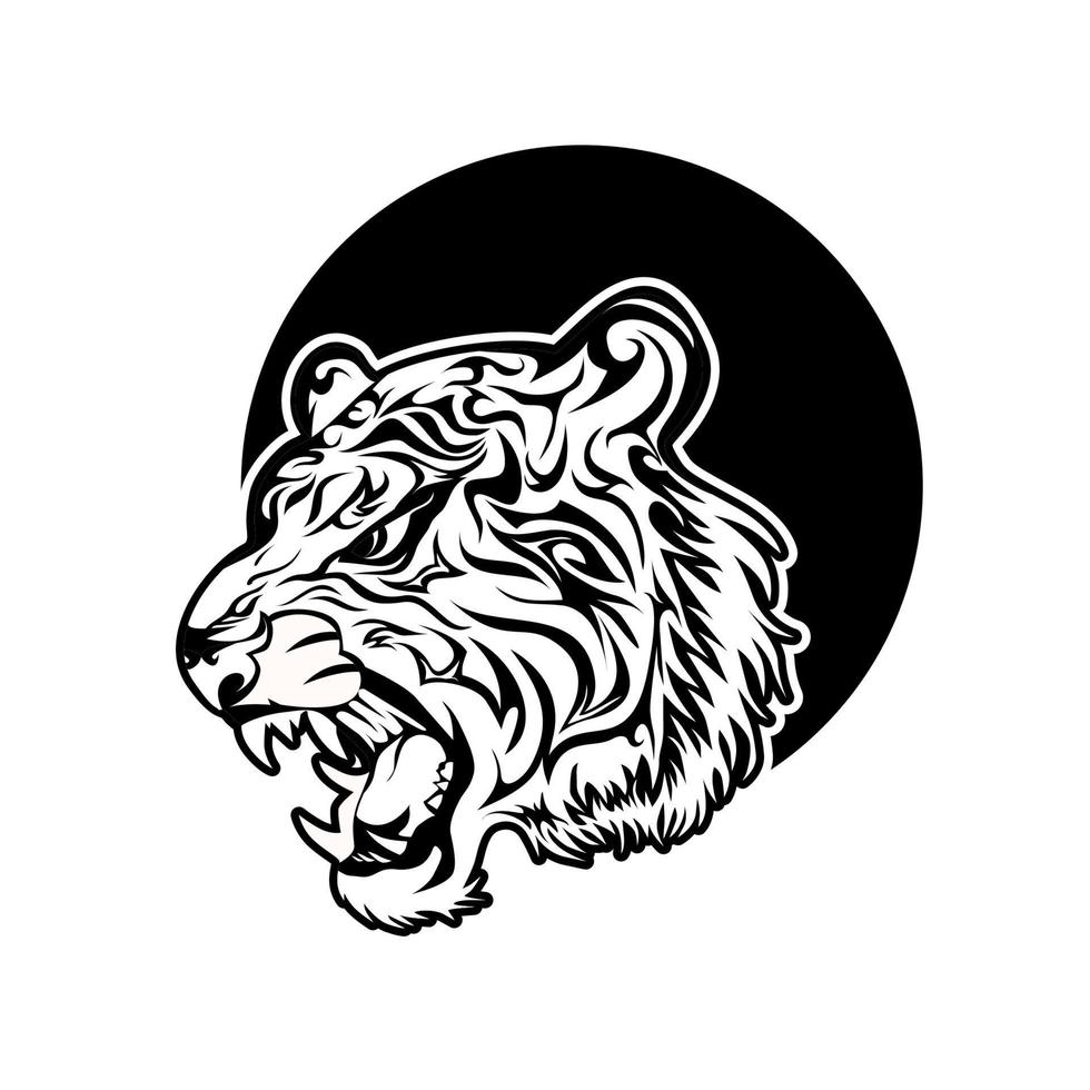 tête de tigre de vecteur, visage pour logos rétro, emblèmes, badges, modèle d'étiquettes et élément de design vintage de t-shirt. isolé sur fond blanc vecteur