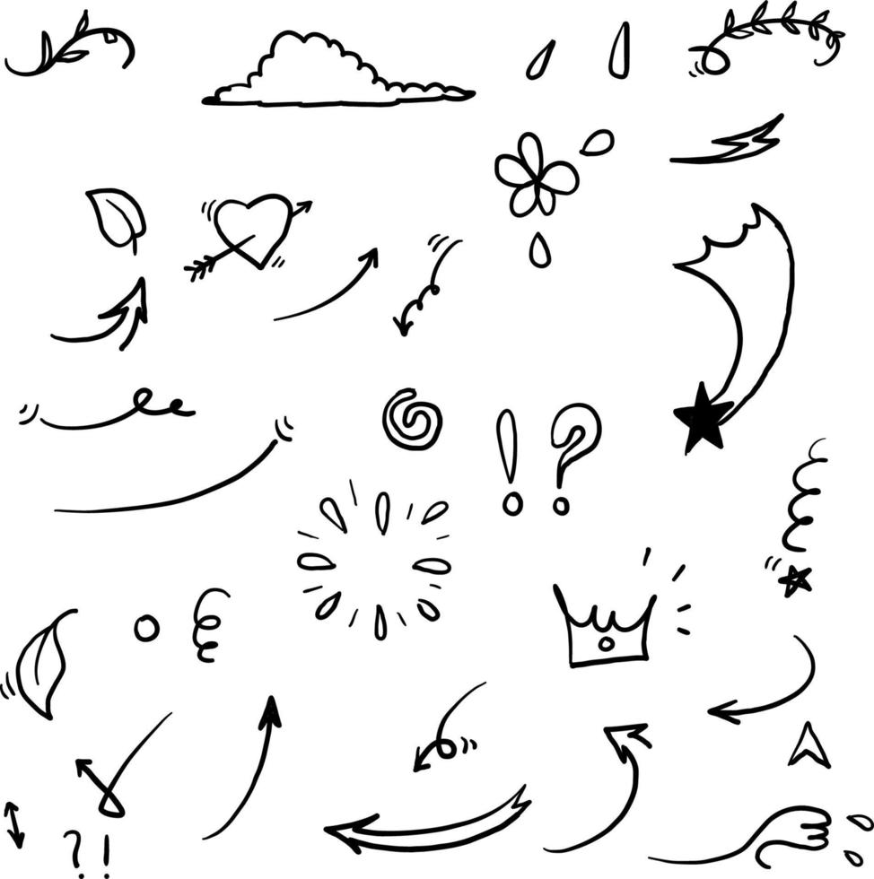 vecteur de collection d'éléments de doodle dessinés à la main isolé