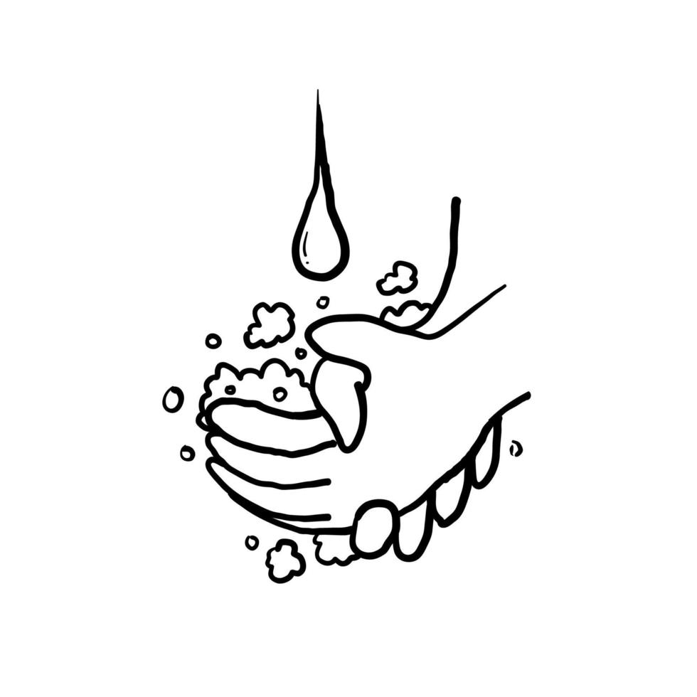 symbole et icône d'illustration de main de lavage dessinés à la main avec style de dessin animé doodle vecteur