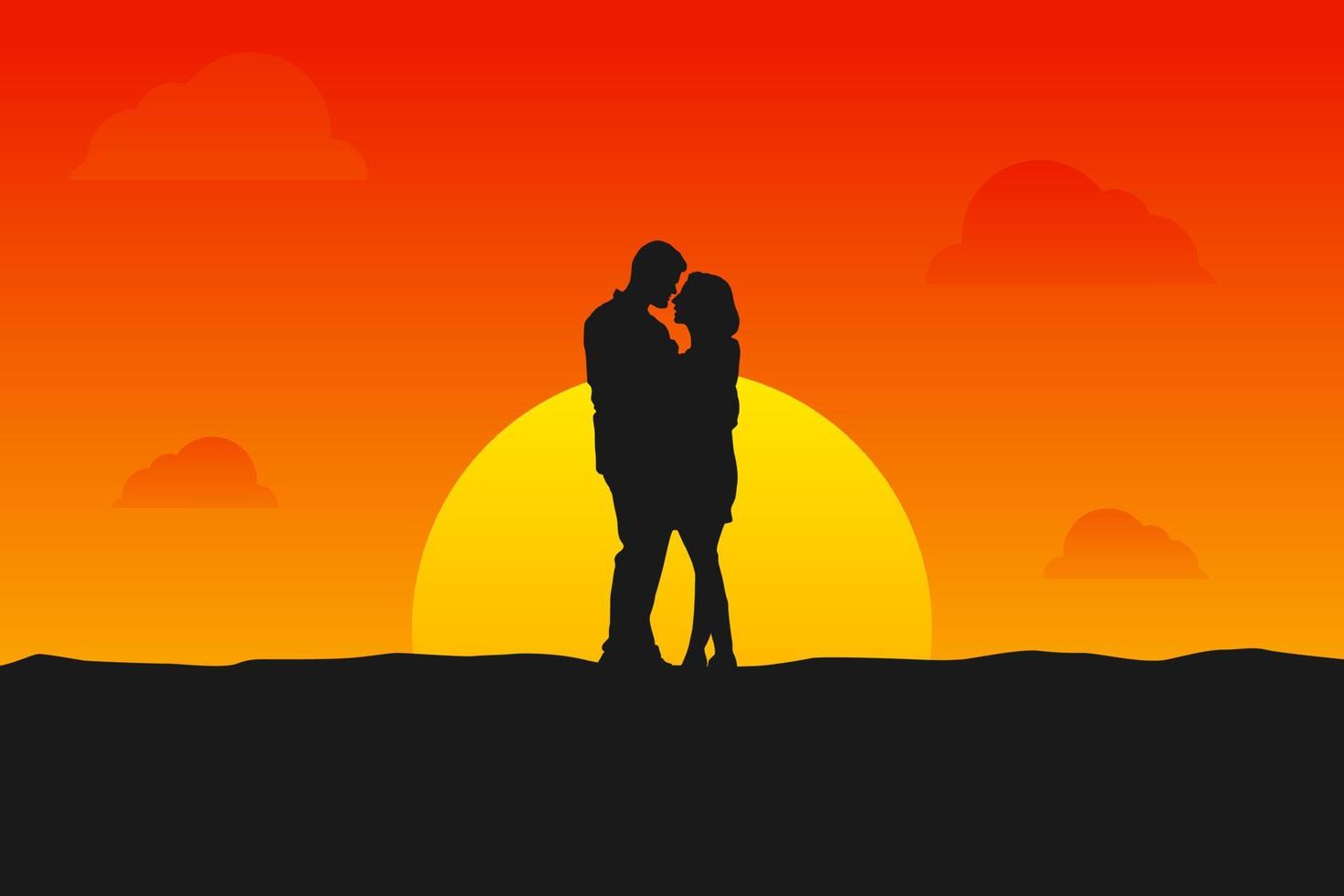graphique vectoriel d'illustration de silhouette de couple coucher de soleil. parfait à utiliser pour le papier peint