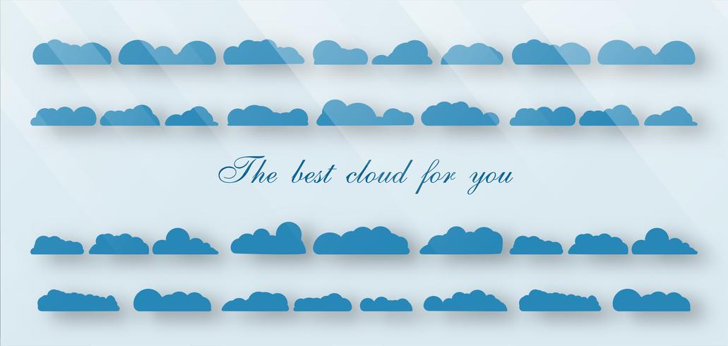 Ensemble du meilleur nuage isolé sur fond bleu avec espace de texte et lumière. vecteur