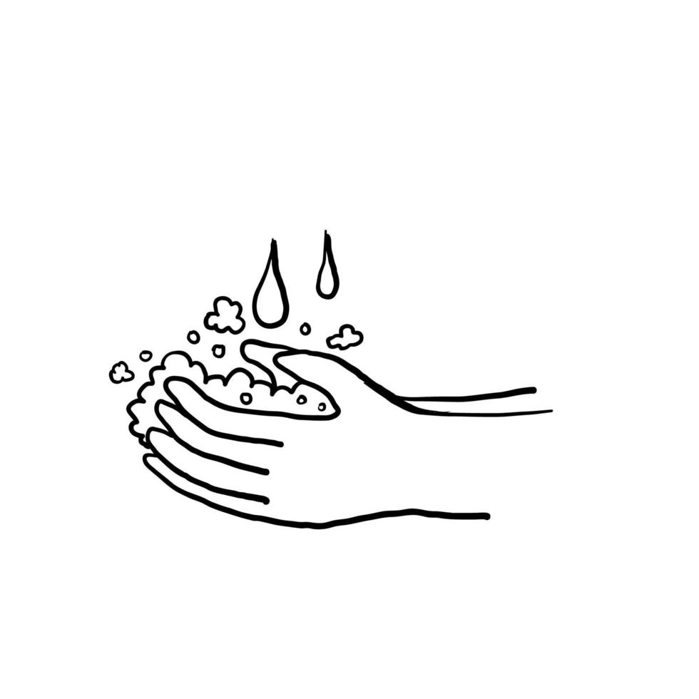 symbole et icône d'illustration de main de lavage dessinés à la main avec style de dessin animé doodle vecteur