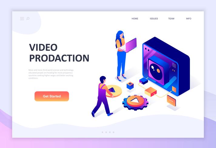Concept isométrique de design plat moderne de production vidéo vecteur