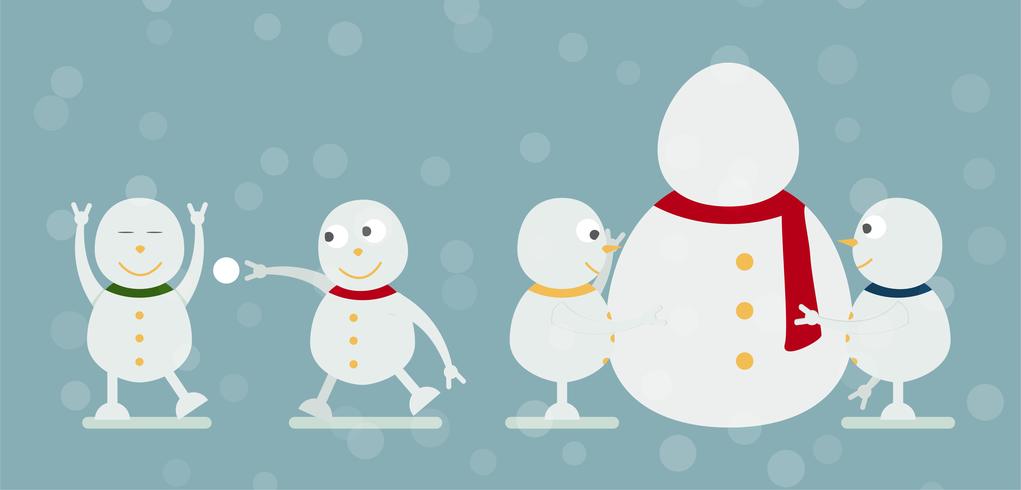 Portrait de famille bonhomme de neige sur fond bleu pour joyeux Noël le 25 décembre. Fun of kids. vecteur
