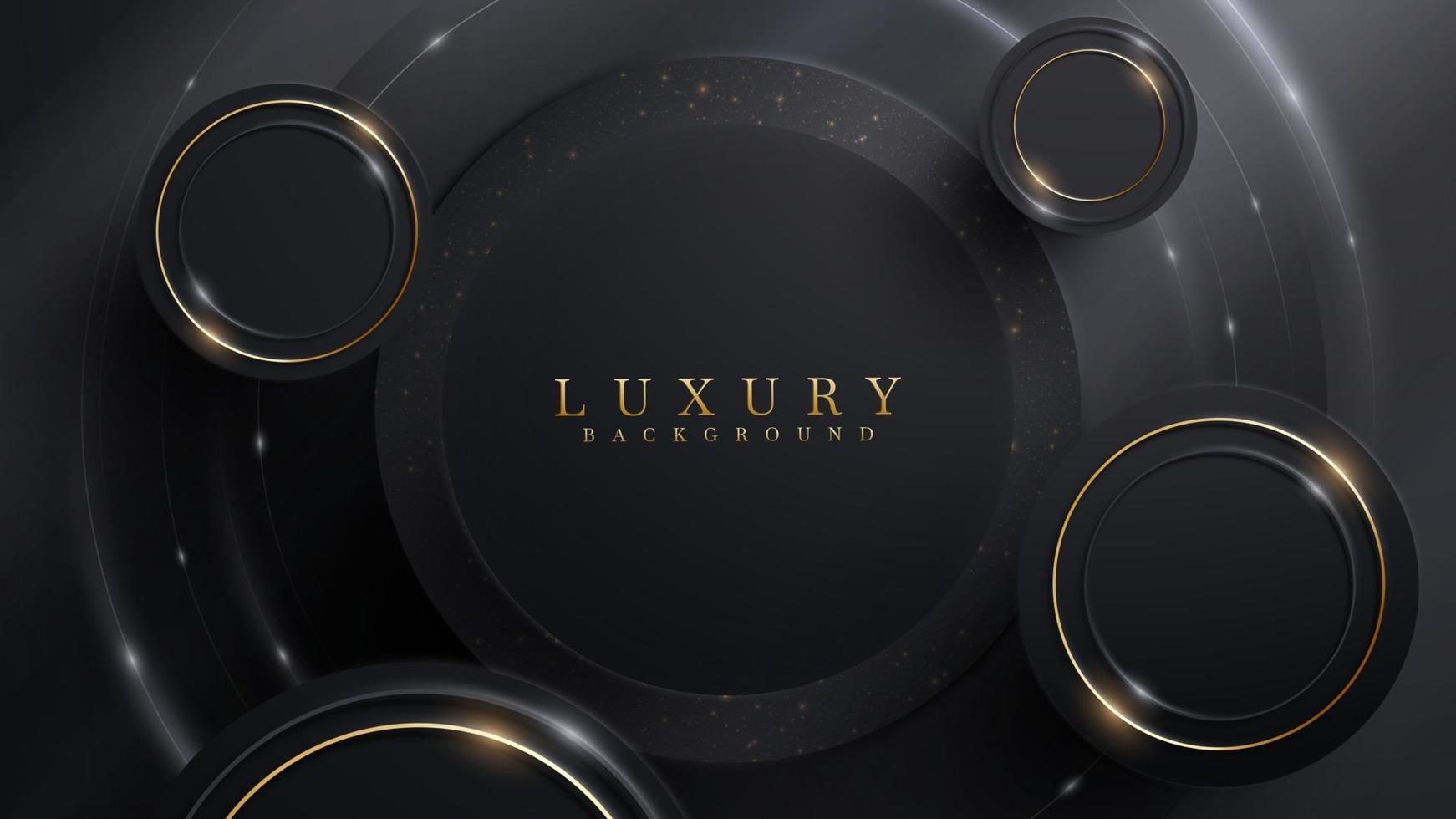 fond de luxe noir avec élément de cadre circulaire avec décoration de ligne dorée et effet de lumière scintillant. vecteur