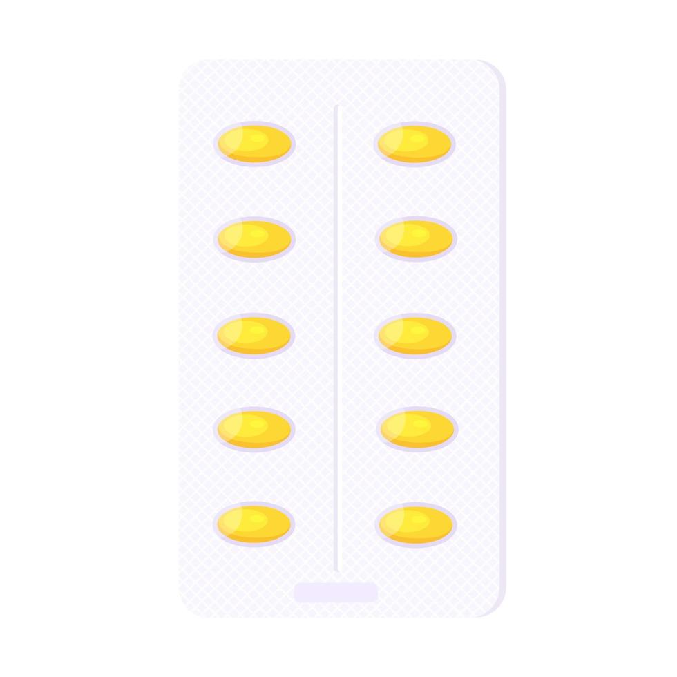 blister de pilule oméga-3 avec illustration de vecteur de conception de style plat capsules jaunes isolé sur fond blanc.
