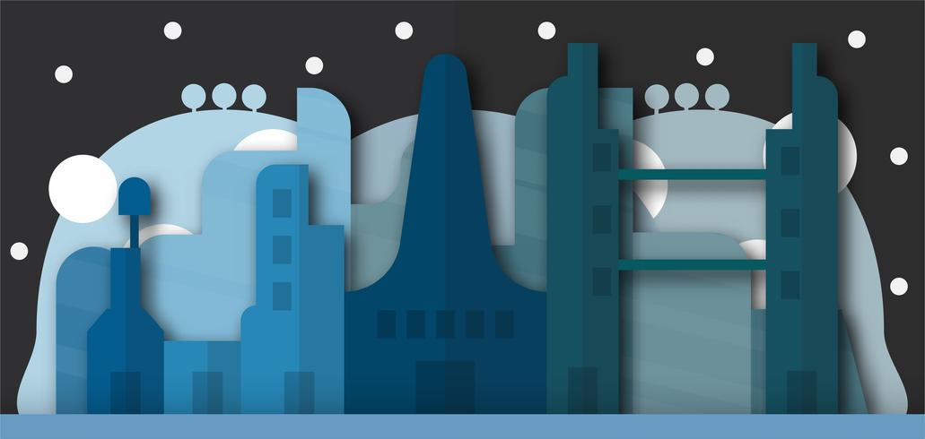 Pop up design de bâtiments urbains et future ville la nuit. Illustration vectorielle avec style plat vecteur