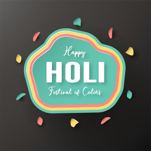 Happy Holi, Festival des Couleurs. Modèle d&#39;élément de modèle pour le modèle, bannière, affiche, carte de voeux. Illustration vectorielle en papier découpé, artisanat, type origami avec un style plat laïc. vecteur