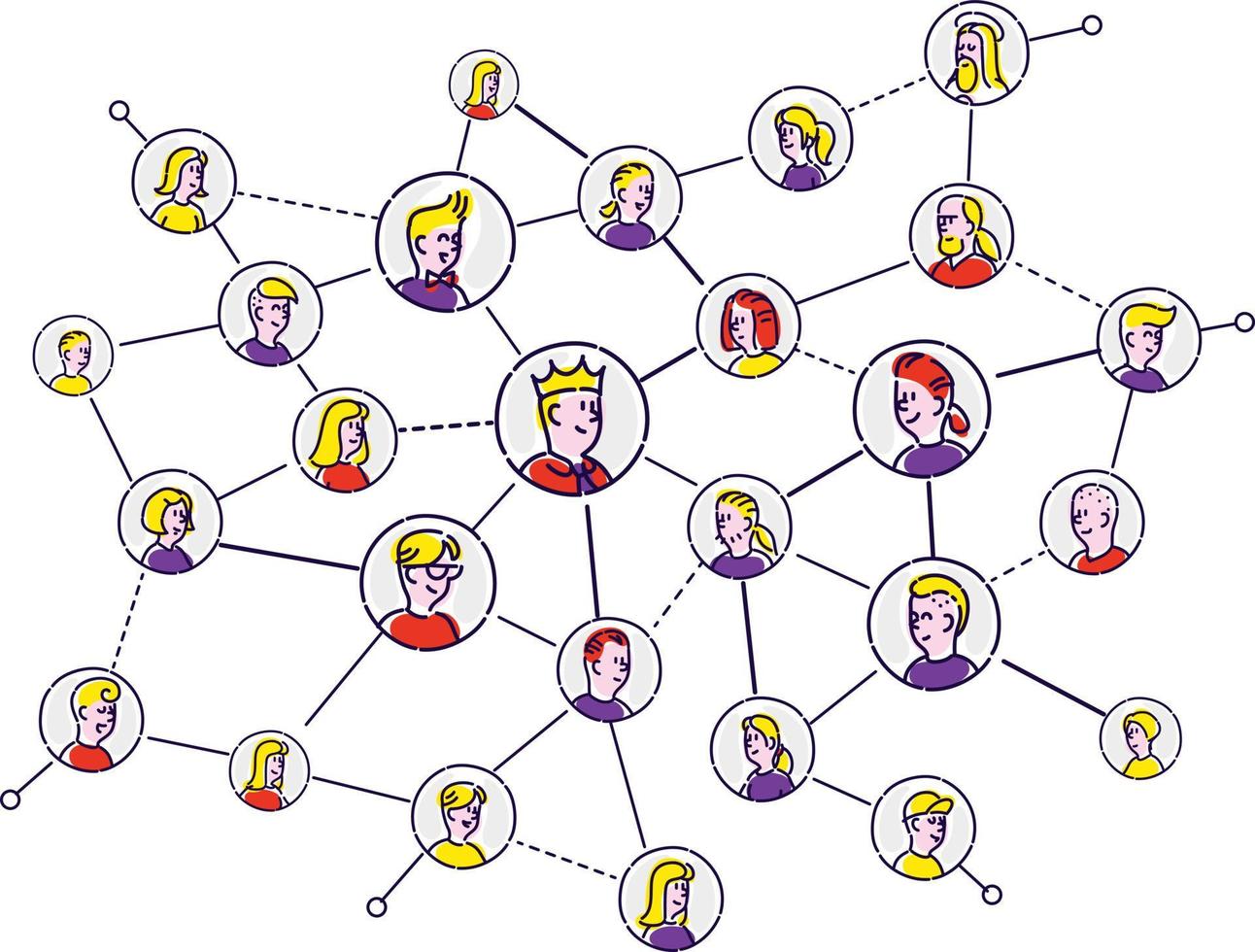 réseau social, les gens communiquent. les icônes sont isolées sur un fond blanc. gens du métier. réseau de commercialisation. patron, directeur, chef et structure de l'entreprise vecteur