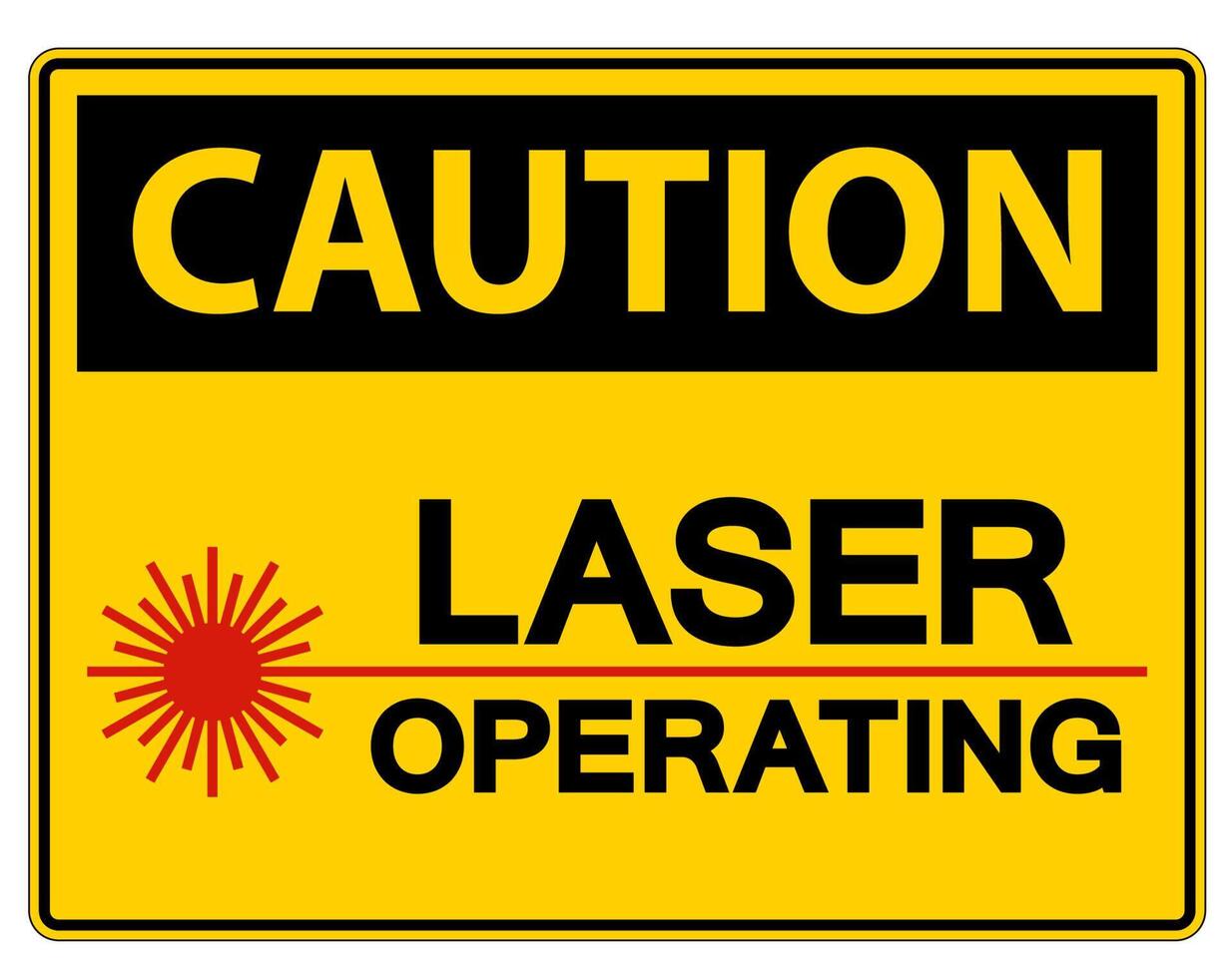 attention signe de sécurité fonctionnement laser sur fond blanc vecteur