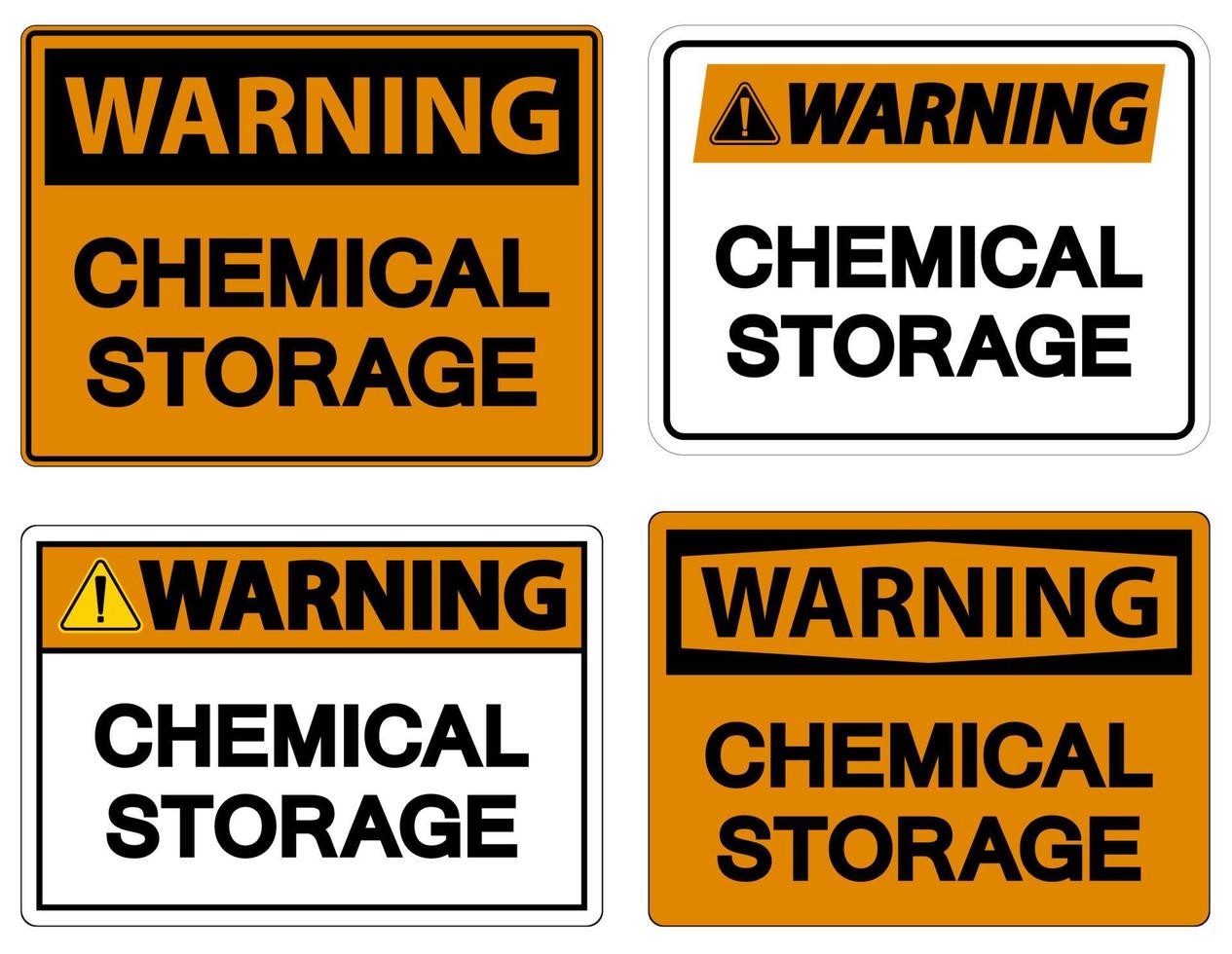 Panneau d'avertissement de stockage de produits chimiques sur fond blanc vecteur