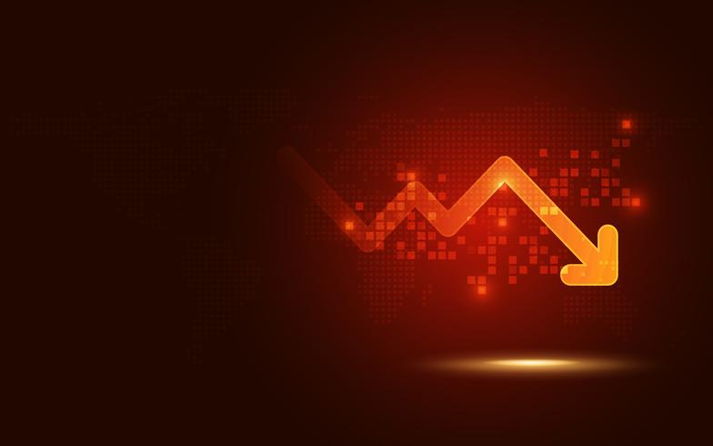 Tendance du signal rouge futuriste descendre carte graphique abstrait transformation numérique flèche. Stock de monnaies et données de croissance des entreprises et indicateur d’investissement de l’économie du commerce vecteur