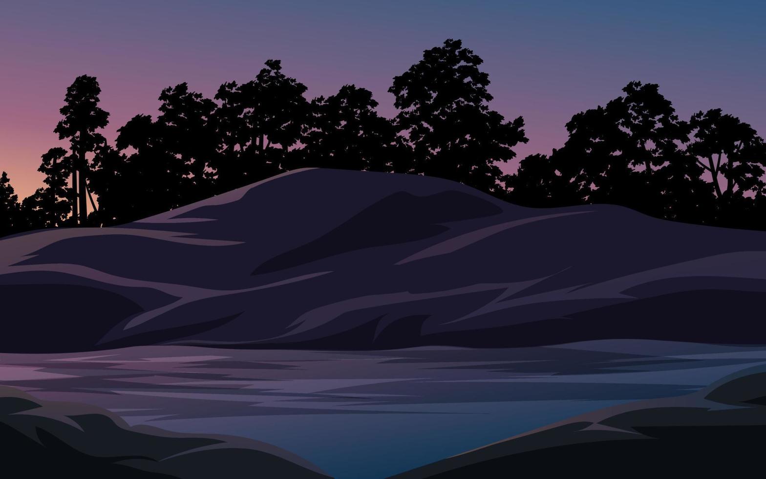 paysage nature coucher de soleil avec rivière et forêt vecteur