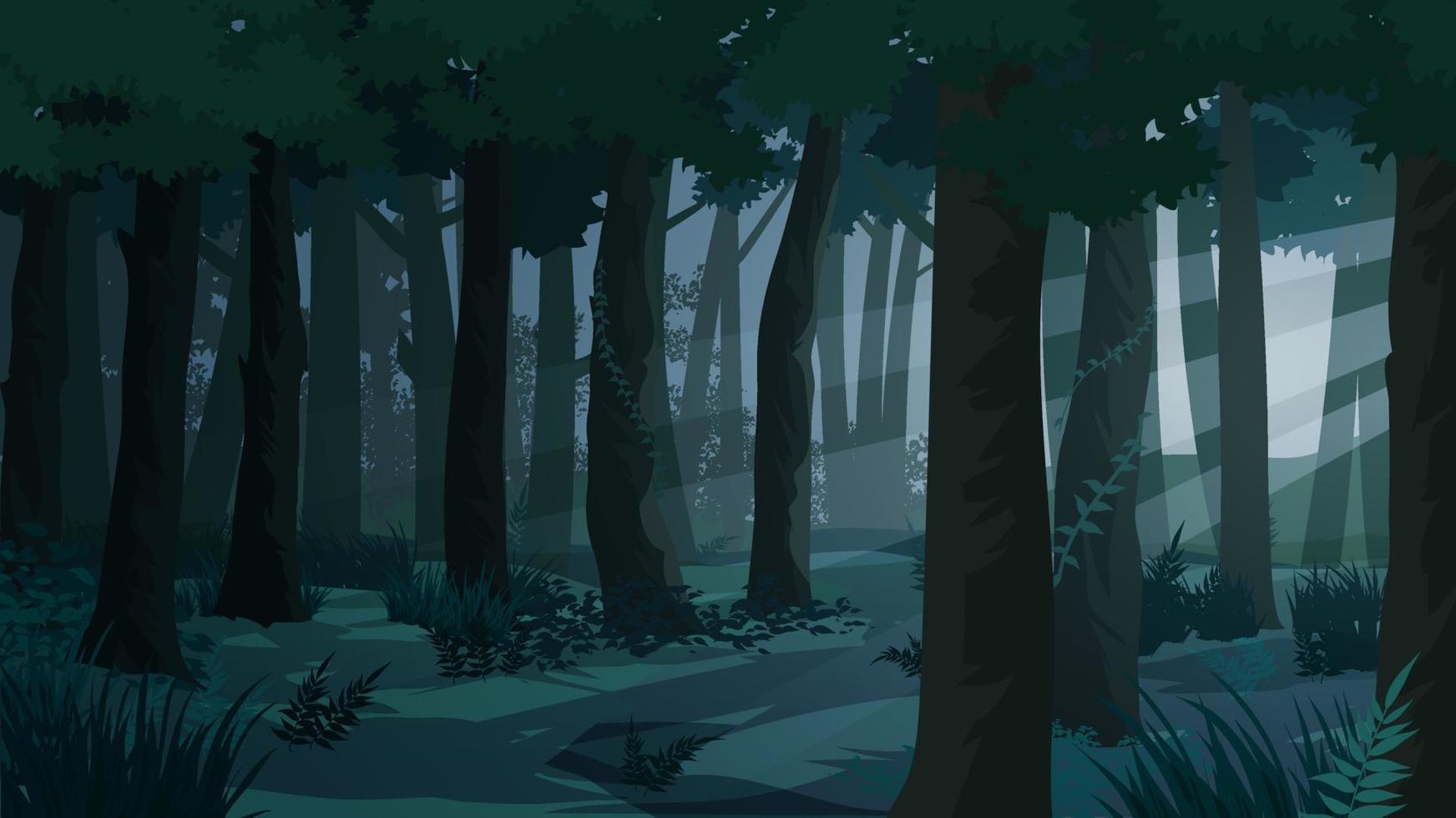 forêt sombre avec rayon de soleil à travers les arbres vecteur