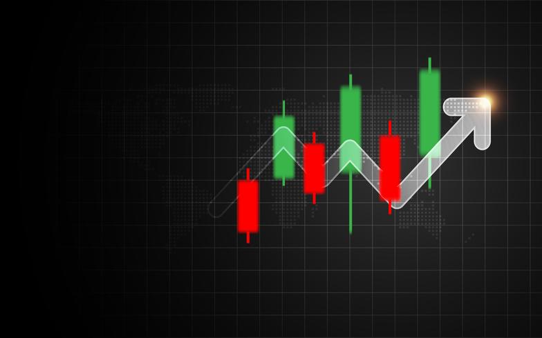 Signal de chandelier Forex avec graphique à barres en flèche. Concept d&#39;indicateur de commerce et d&#39;investissement. Thème marketing et financier vecteur