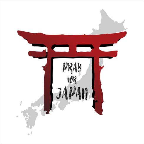 Prier pour le Japon. Concept abstrait Colonne de temple rouge isolé fond blanc avec une carte japonaise. vecteur