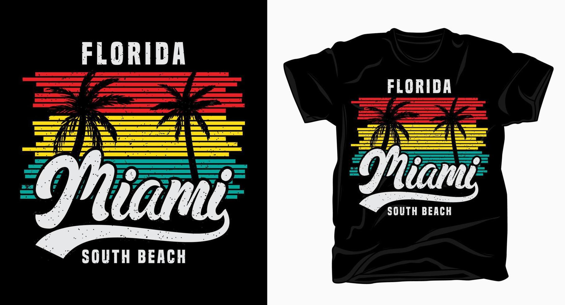 floride miami south beach typographie vintage avec t-shirt palmier vecteur