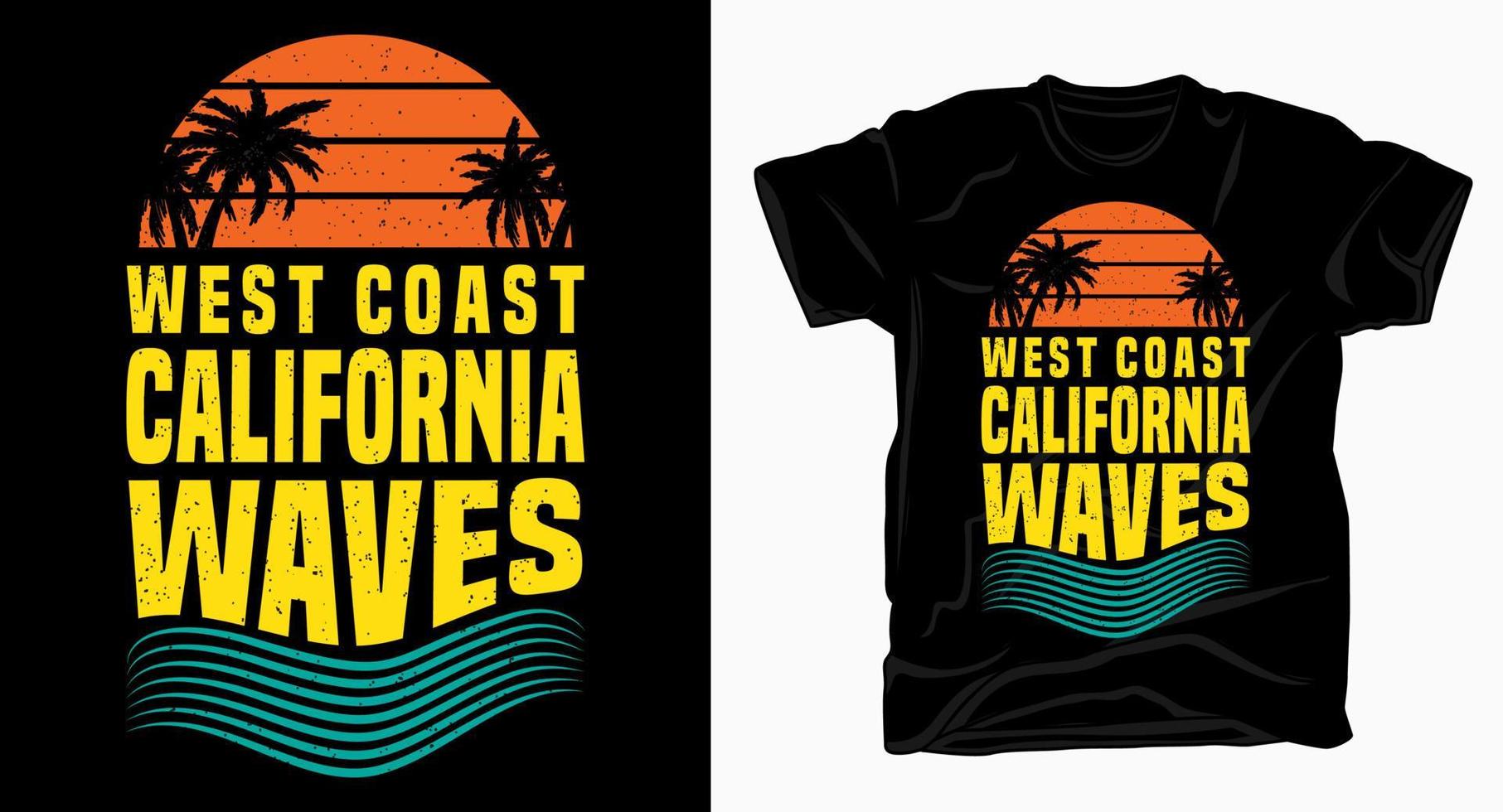 conception de typographie vagues de la côte ouest de la californie pour t-shirt vecteur