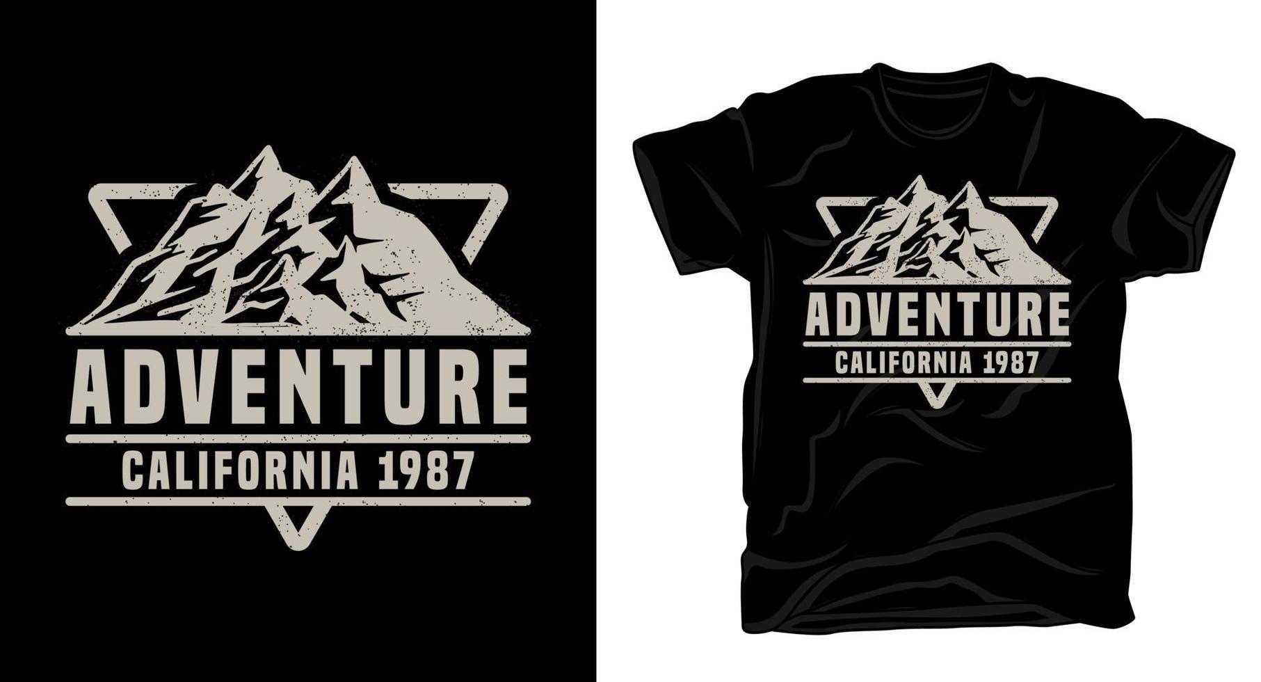 typographie aventure californienne avec conception de t-shirt de montagnes vecteur
