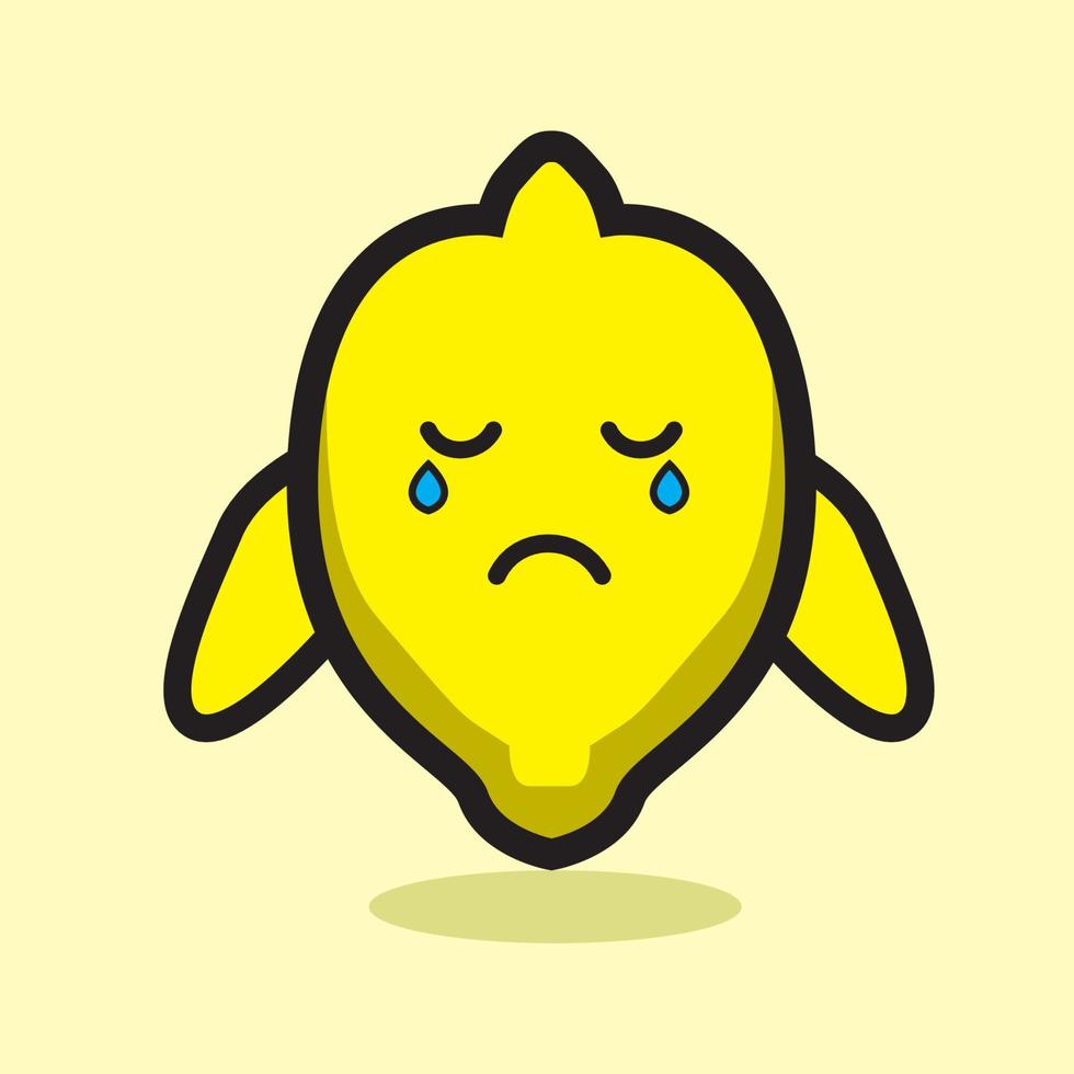 dessin animé mignon de fruits de citron visage qui pleure. vecteur