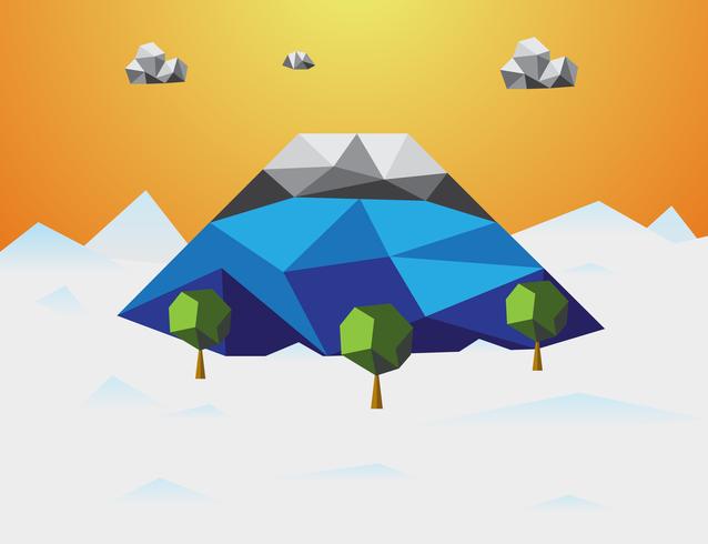 Montagne en hiver Low poly background. Montagne et nuage et arbres en composante. Concept nature et paysage. Concept abstrait et de fond. Thème environnement et climat tropical. Fujisan Japan vecteur