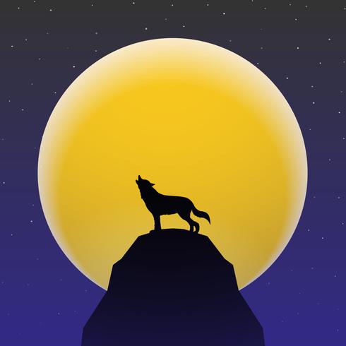 Loup hurlant devant la super lune vecteur