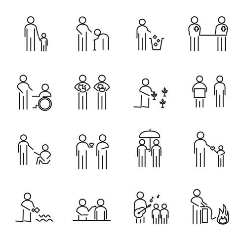 Responsabilité sociale des entreprises mince ligne icon set vector. Projet de charité RSE pour aider le concept du monde et des gens. Thème de signe et de symbole. Fond blanc isolé Illustration vecteur