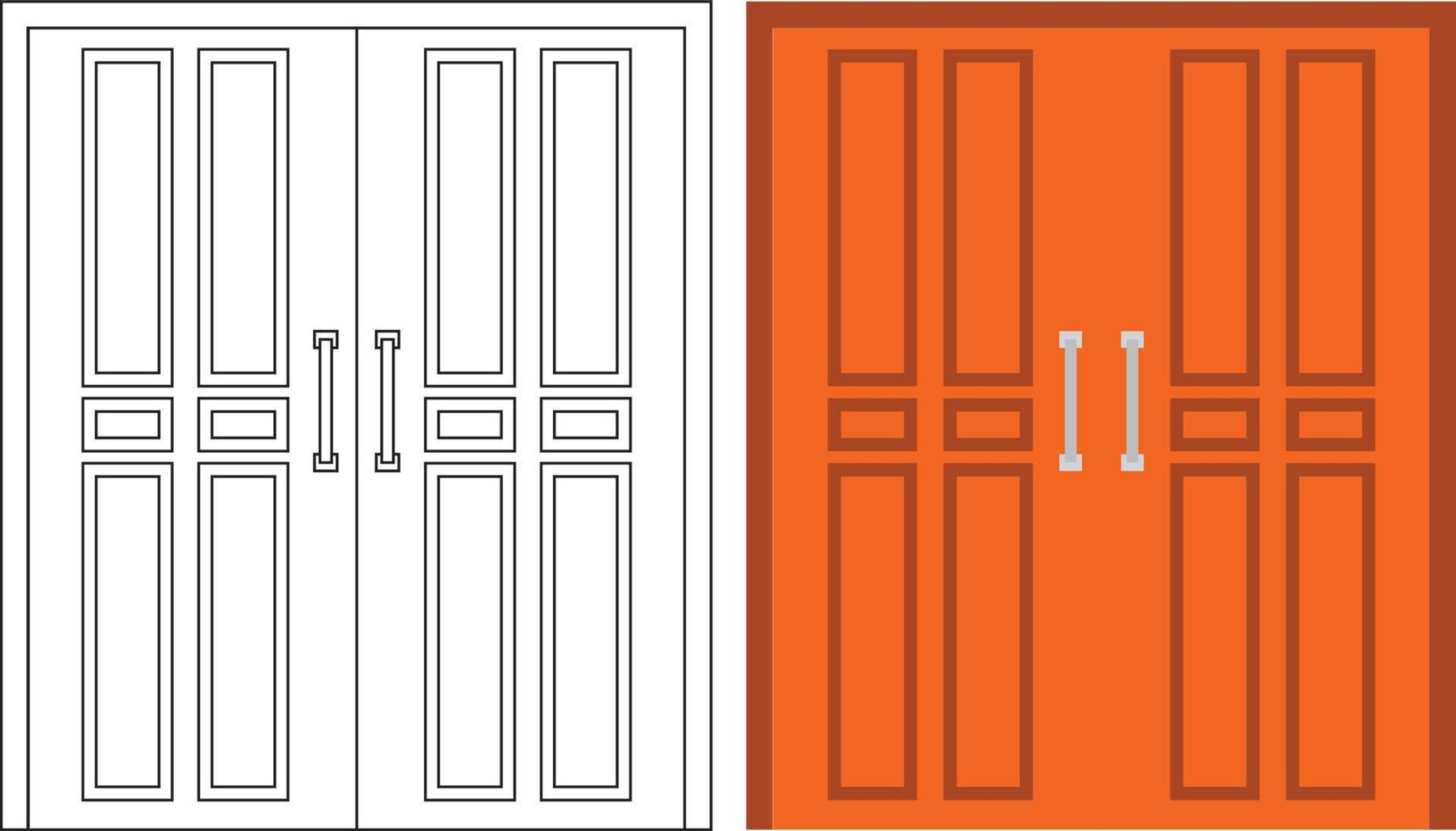 illustration vectorielle de la vue de face de la porte double adaptée à la conception de votre maison et à la conception d'affiches à la maison sur des travaux architecturaux vecteur