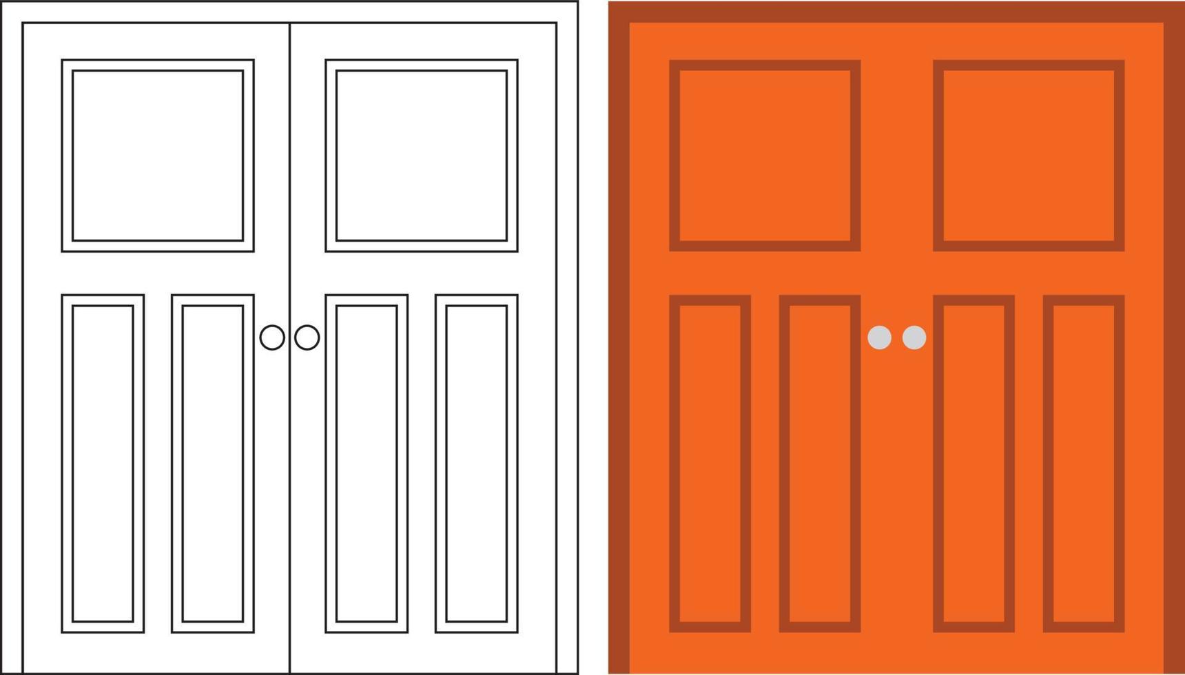 illustration vectorielle de la vue de face de la porte double adaptée à la conception de votre maison et à la conception d'affiches à la maison sur des travaux architecturaux vecteur