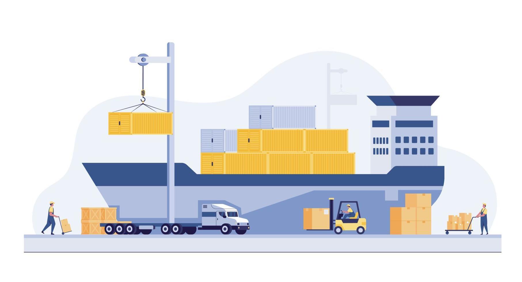 port de mer industriel fret logistique conteneur importation exportation navire de fret grue livraison d'eau concept de transport vecteur