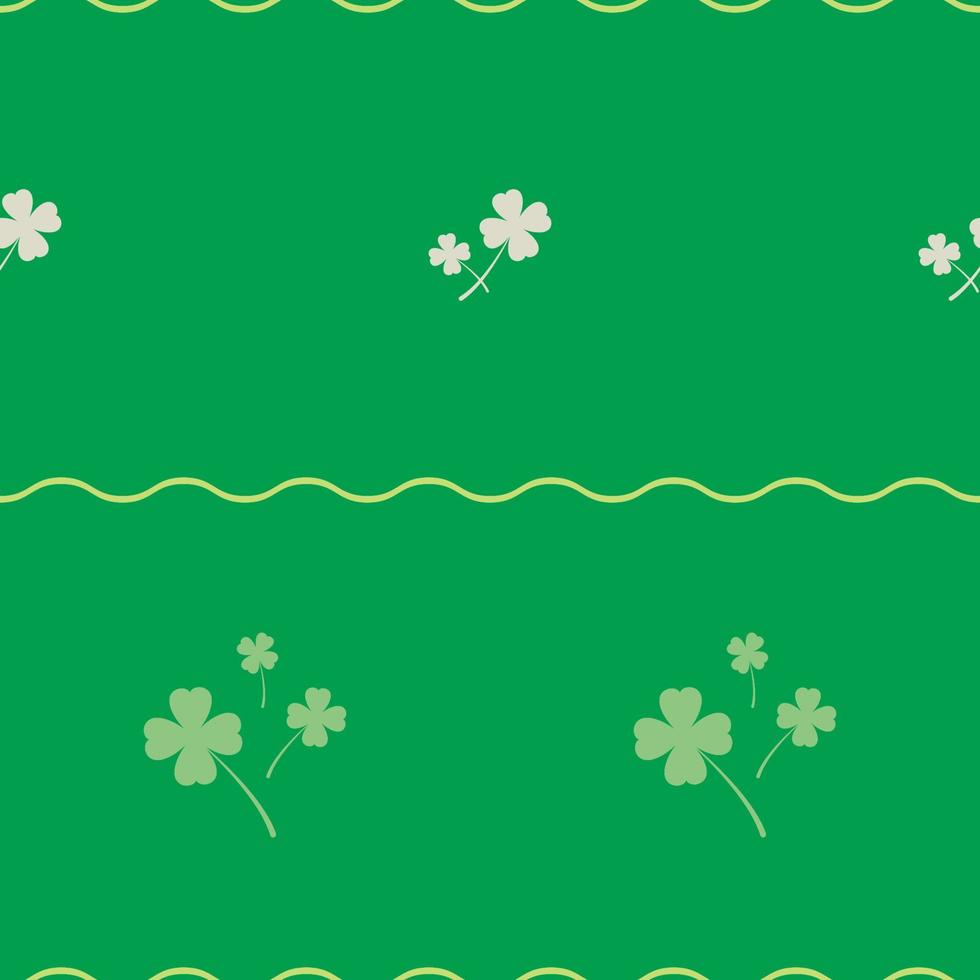 modèle sans couture avec trèfle blanc, trèfle et ligne de vague sur fond vert. modèle de la saint-patrick. illustration vectorielle. vecteur