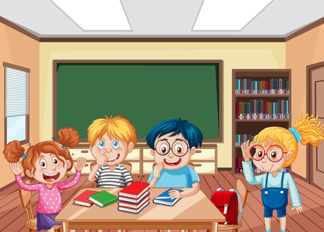 scène de classe d'école avec un personnage de dessin animé d'étudiants heureux vecteur