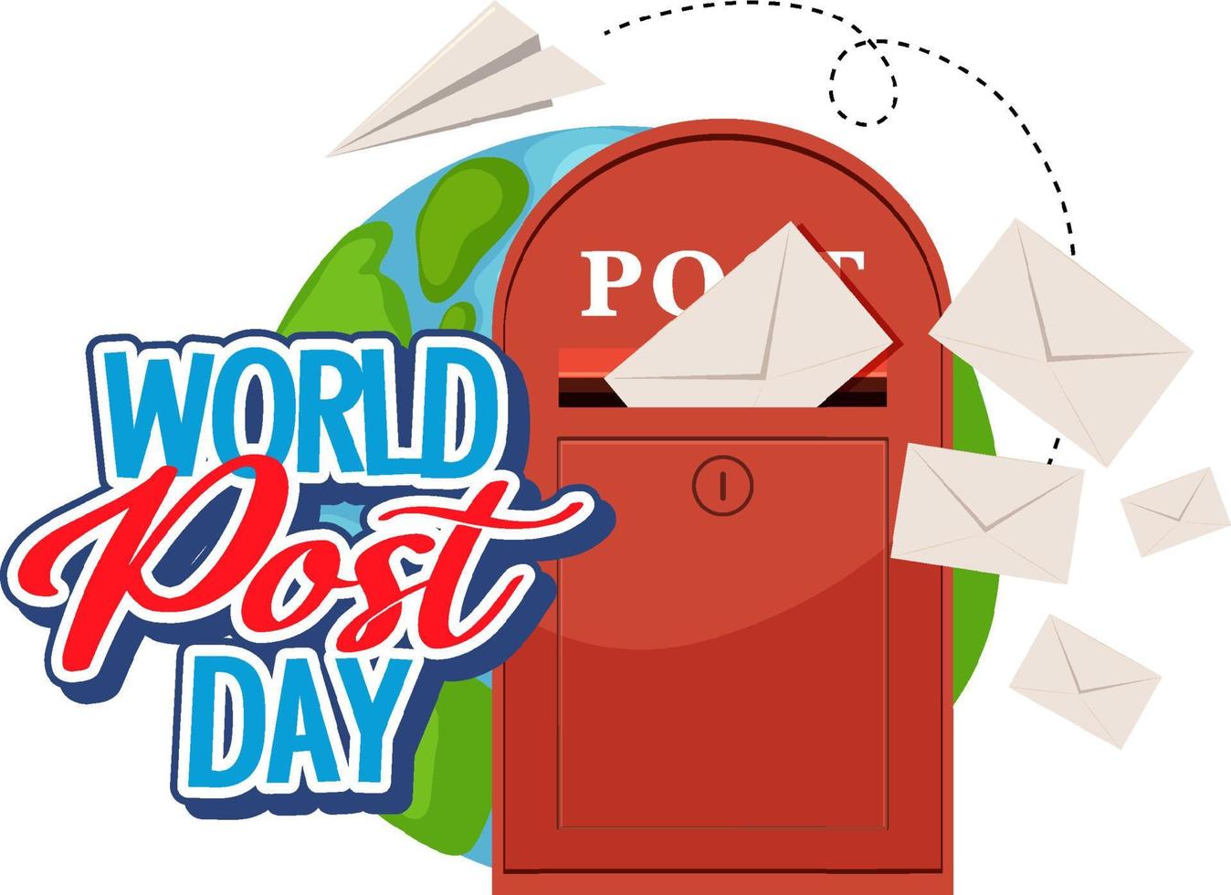 bannière de la journée mondiale de la poste avec une boîte aux lettres et des enveloppes vecteur