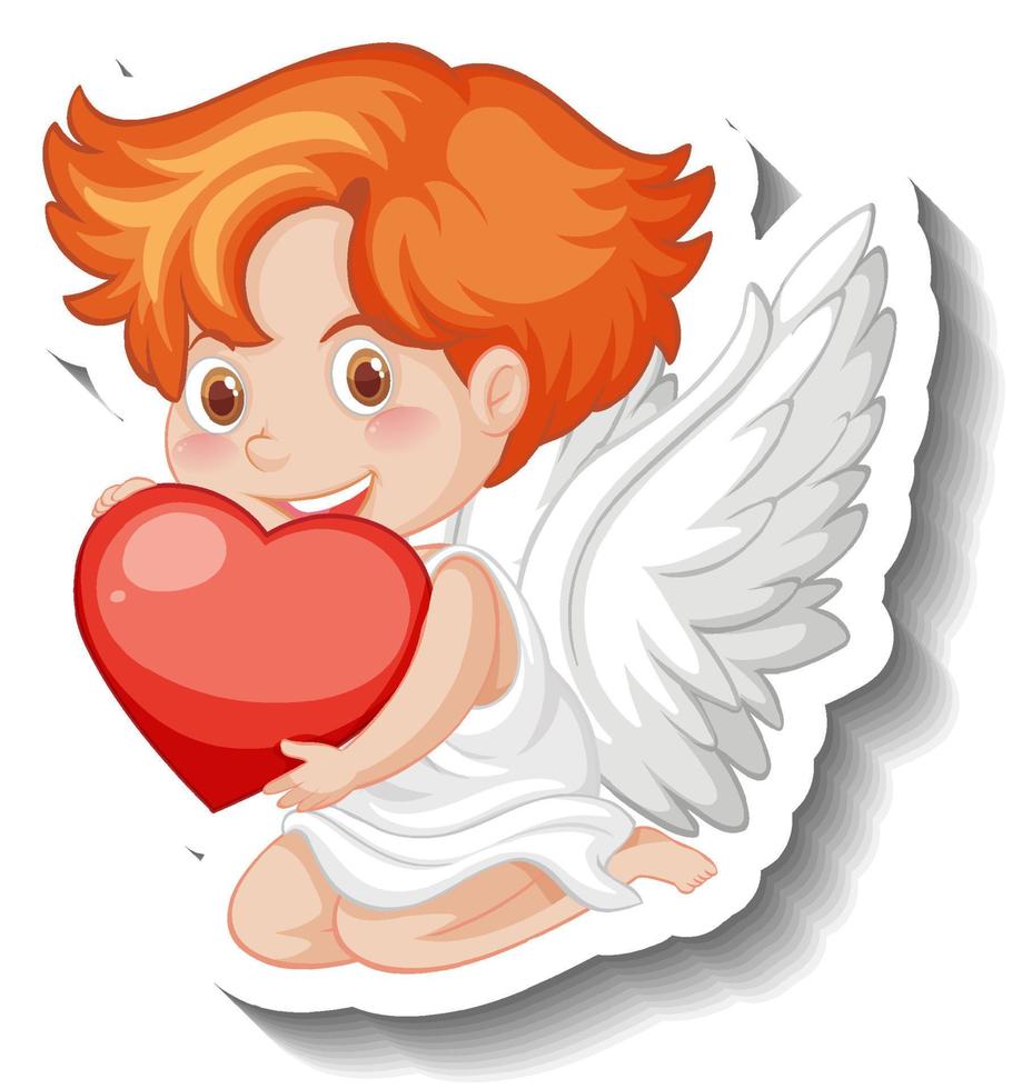 Cupidon garçon tenant un coeur en style cartoon vecteur