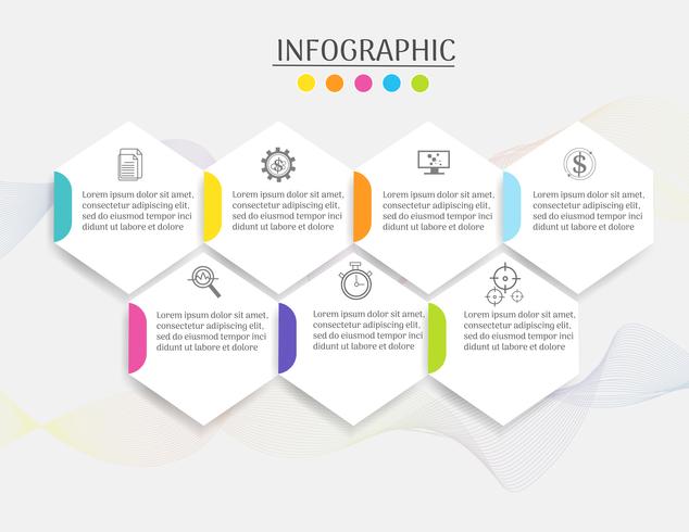 Modèle de conception Business élément de graphique infographique 7 étapes avec date de lieu pour les présentations, vecteur EPS10.